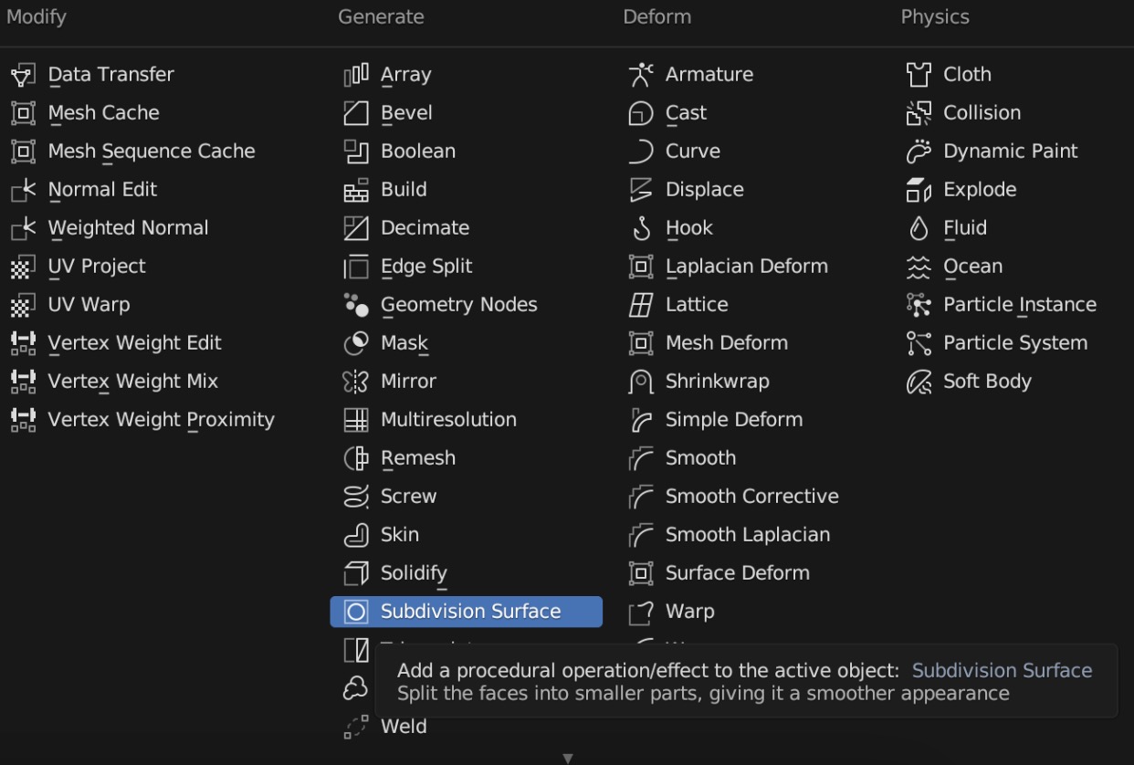 Adding a subdivision surface modifier