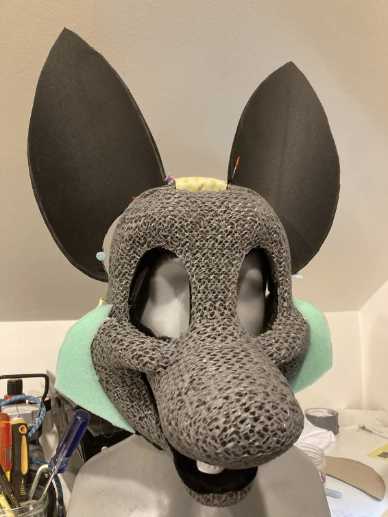 EVA foam ears pinned down to the headbase