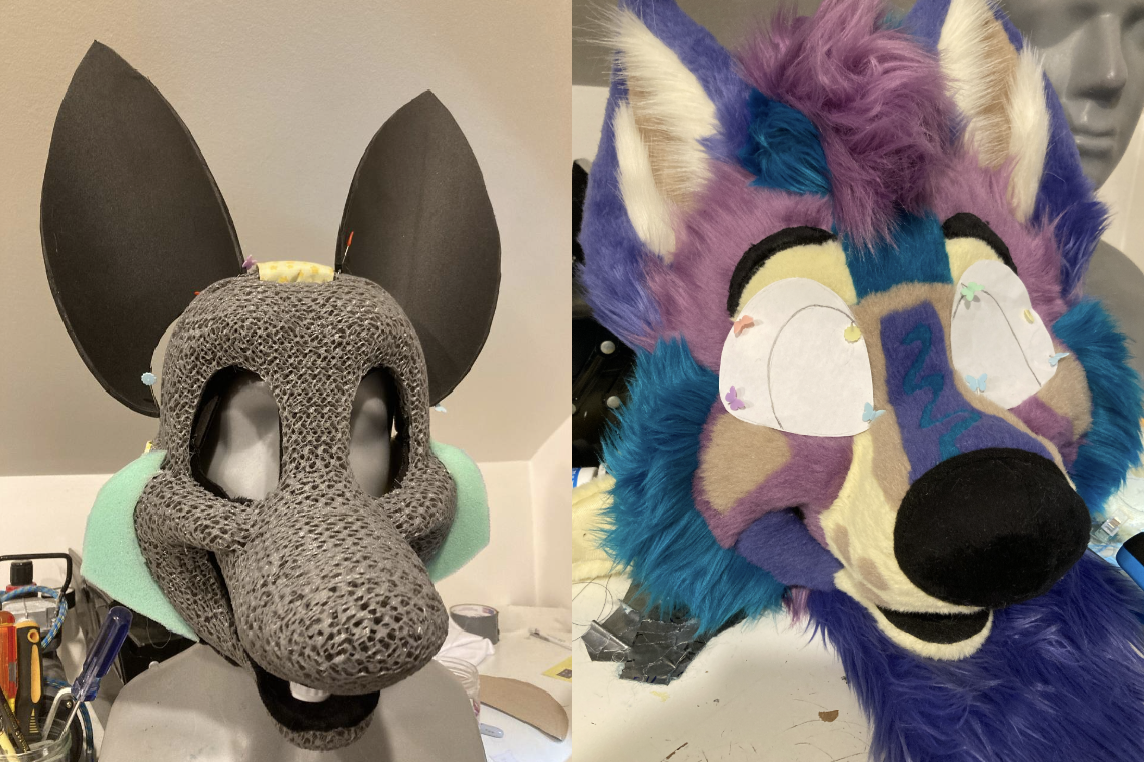 Unfurred base on left, furred head with eye templates on right