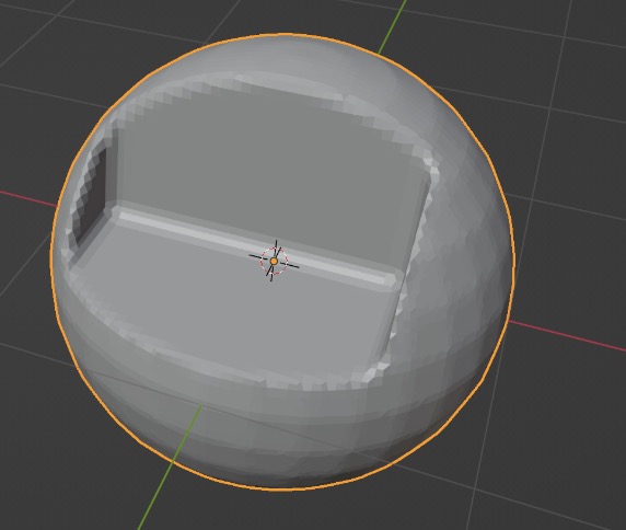 The same booleaned sphere, but with smoother edges as a result from the remesh