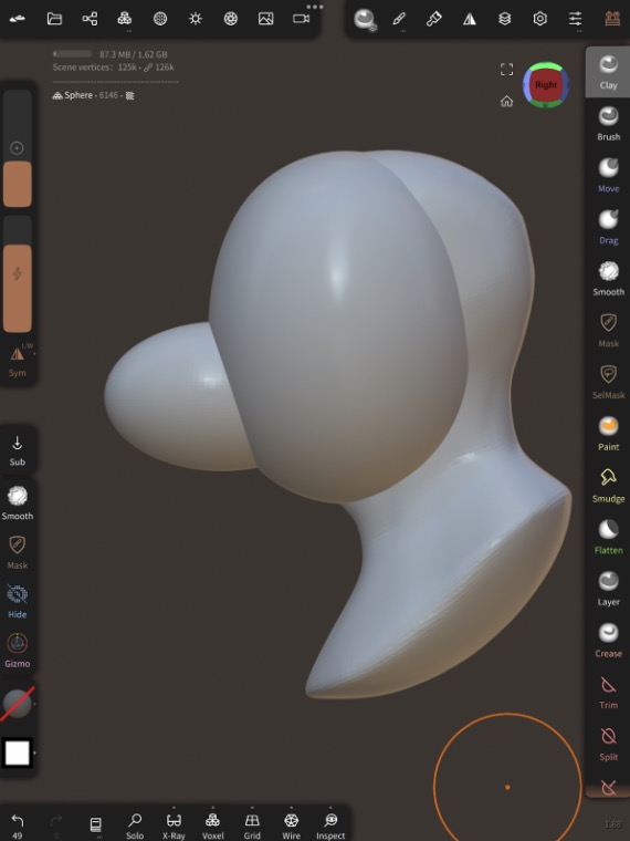 Solid sphere with a smaller elongated sphere as the muzzle