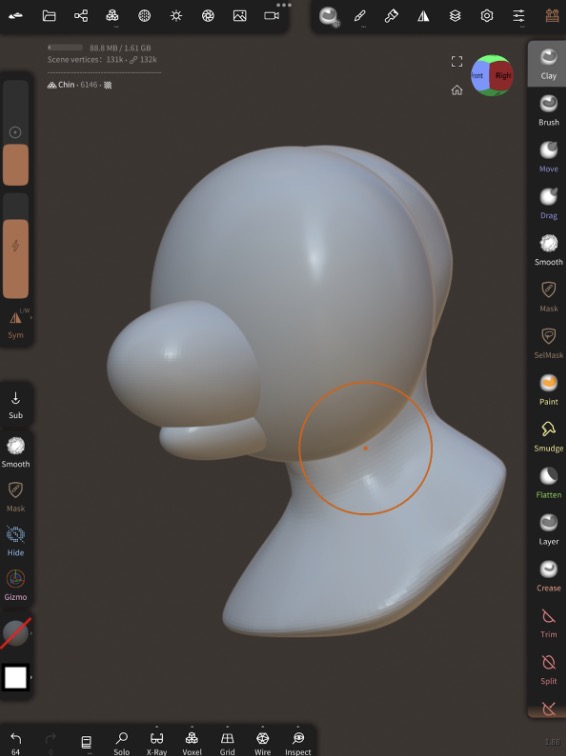 Smaller elongated sphere added for the chin