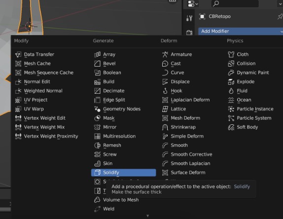 Adding a solidify modifier for the base