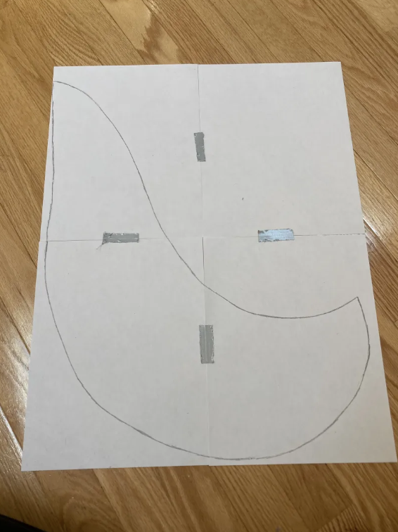 To scale paper drawing of a tail